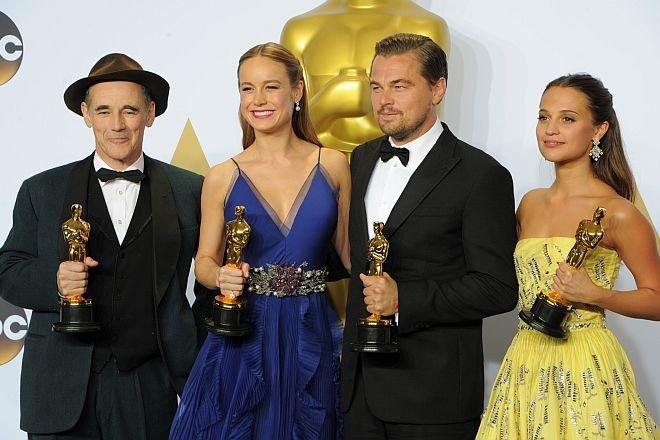 Từ trái sang: Mark Rylance, Brie Larson, Leonardo DiCarpio, Alicia Vikander